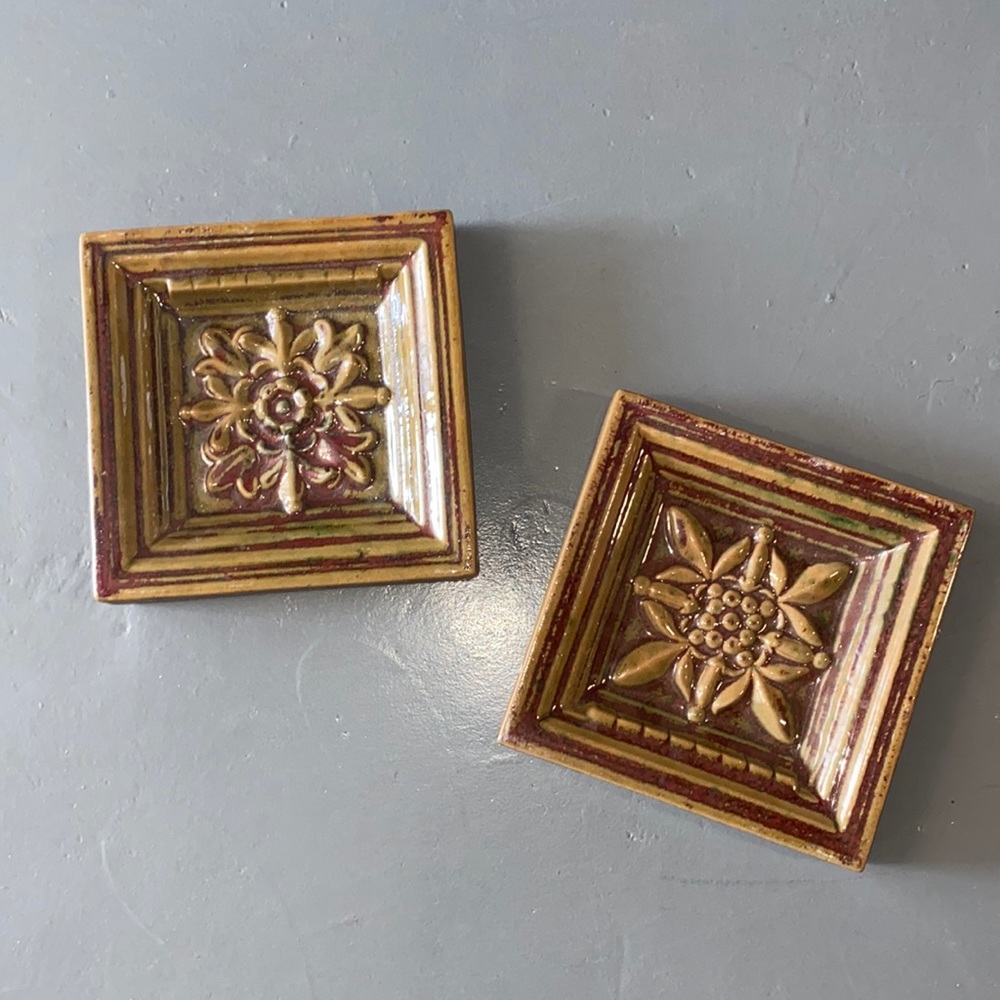 **HEAVY** 2 Large Handmade Glazed Ceramic Tiles